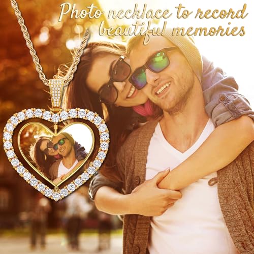 Custom Circle Chain with Picture Custom Circle Pendant Necklace - color: Heart-Gold-006