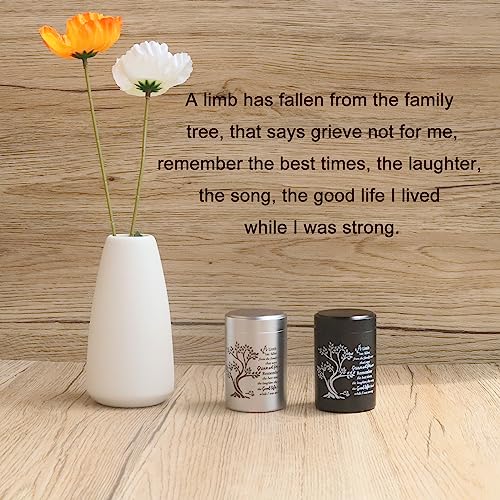 Small Urns for Human Ashes Set of 6 - Mini Keepsake Urns 3 Inches for Sharing - Memorial Ashes Holder - size: Tree of Life - Black & Silver