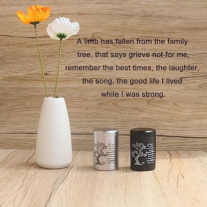 Small Urns for Human Ashes Set of 6 - Mini Keepsake Urns 3 Inches for Sharing - Memorial Ashes Holder - size: Tree of Life - Black & Silver
