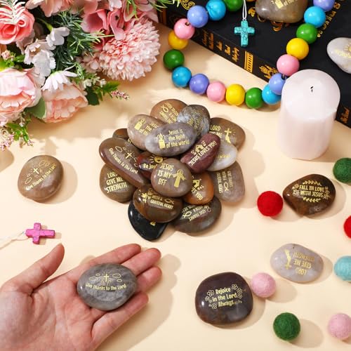 Yuntau 30 Pcs Bible Verses Stones Religious Crosses Stones 10 Different - style: Religion