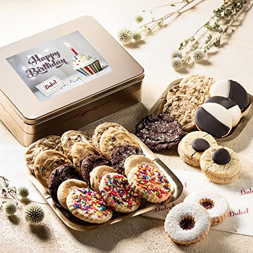 Birthday Cookies Gourmet Assortment All Flavor Cookie Tin Box, For Every Special Occasion – Holiday, for Men and Women, By Dulcet Git Baskets - color: Birthday
