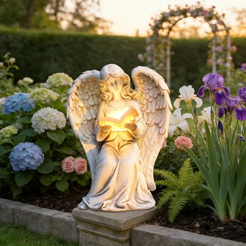 Angel Statue Outdoor, Solar Angel Reading Book with LED Lights, Garden Gift - style: Ancient Book
