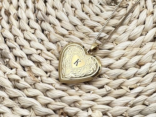 GOKING Love Heart Memory Locket Necklace Holds Pictures for Women - color: Letter K