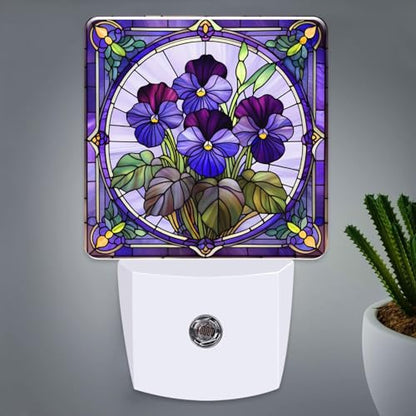 Violet Stained Glass Night Lights Plug into Wall for Room, Violet Night Light LED for Bedroom - color: Violet