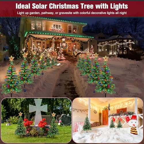 Solar Christmas Trees Lights Outdoor, Solar Powered Xmas Tree Stake Outside | Waterproof 3.6FT with 100 LEDs and 8 Modes for Yard Pathway Garden Grave Cemetery Decorations (2 in 1)