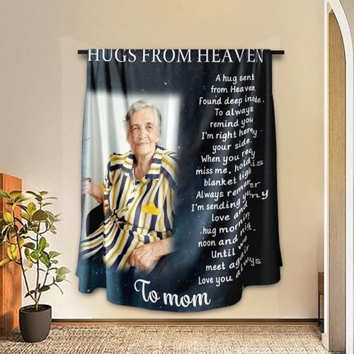 Arovene Ship Next Day, Custom Memorial Blanket with Photo - Printed in USA, A Hug from Heaven Blanket, Personalized Sympathy Gifts for Loss of Loved One Dad Mom Husband Wife Friend Dog Memorial Gifts - color: Style 09