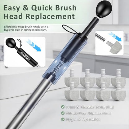 Pumice Stone Toilet Cleaner with Long Handle – 8 Refills for Hard Water - color: Black