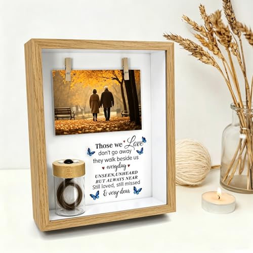 Personalization Memorial Photo Frame with Glass Keepsake Jar，Perfect for Preserving Loved One’s Hair & Memories，Sympathy Bereavement Gift - Holds 4x6 inch pictures (wood) - color: wood