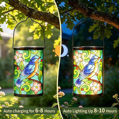 MUMTOP Bluebird Glass Solar Lantern Outdoor Waterproof Hanging Garden Light - color: Bluebird