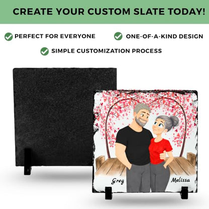 Personalized Cartoon - Legend Couple Cartoon - Square Shape | Custom Gift Cartoon Portrait Stone Plaque Picture Frame, Romantic Gift for Anniversary Valentine’s Day Wedding His and Hers - color: Couple-Cartoon-Slate-Legend