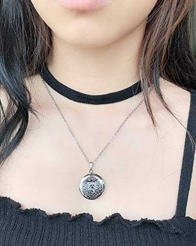 YOUFENG Round Locket Necklace thar Holds Pictures Floral Pattern Circle Shape Lockets - color: Floral