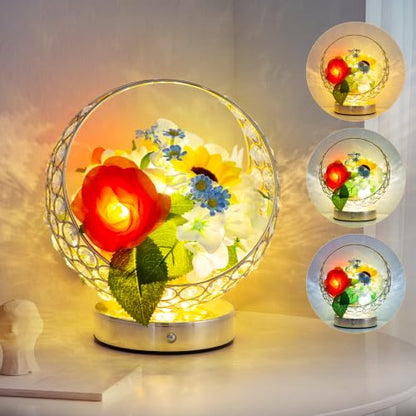 Birthday Gifts for Women Rose Hydrangea Sunflowers Flower Lamp - color: White