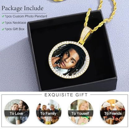 YIMERAIRE Customized Picture Necklace Personalized Circle Chain - color: 01 Circle Pendant Text(Gold)+Rope Chain 0171