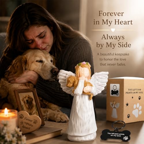 Dog Memorial Figurine, Resin Angel Keepsake with Bone Keychain | Angel Wing Design; Resin Craftsmanship; Decorative Keepsake; Gift Ready; Pet Memory Tribute