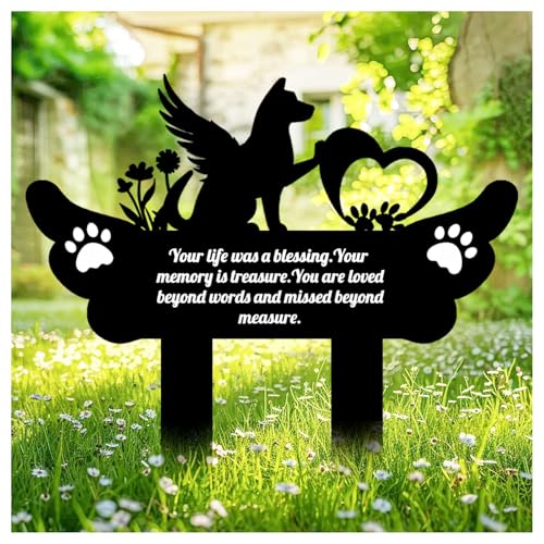 Metal Dog Grave Markers-Pet Headstone for Lost Animal Sympathy Gift,Weaterproof Dog Grave Markers for Outdoor or Indoor,Pet Tombstone Garden Memorial Stake (13.7in) - color: Dog(13.7in)