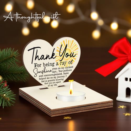 Christmas Thank You Friends Gifts, Ray of Sunshine Quote, Appreciation Encouragement Gratitude Gifts for Mentor Mom Friend Therapist Sister, Christmas Keepsake Candlestick Holders-LATZ06 - color: Wood Sunshine