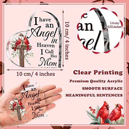 Karenhi 4 Inch Red Cardinal Memorial Gift Loss of Mom | Sympathy Bereavement for Memory of Mother, Angel in Heaven Acrylic Table Decor with Wooden Cross Design, Home Display - size: 4 Inch, style: Cross