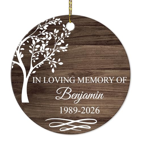 HYTURTLE Personalized Memorial Sympathy Christmas Ornament Tree Decoration | Gifts for Family Loss of Loved One Mom Dad Husband in Heaven, in Loving Memory Keepsake, Custom Name Circle Ceramic Ornament - color: Heaven 12