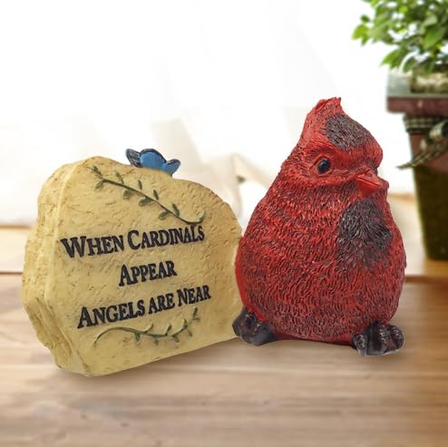 Memorial Remembrance Desktop Plaques Set of 2 – Sympathy Gifts for Loss of Loved One – “When Cardinals Appear Angels Are Near” Bereavement Signs – In Loving Memory Keepsake Desk Décor