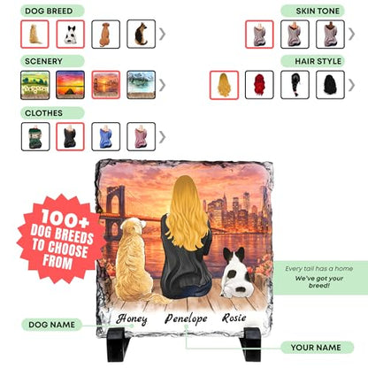 Personalized Photo Rock Slate Frame - Custom Stone Plaque Picture Frame - Dog Lovers Gifts for Women - Gift for Mom - Birthday, Christmas, Mother’s Day - 2 Dog Mom Gifts for Women - color: Mom-2Dog-Slate