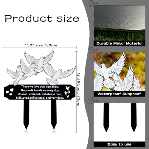 13 Inch White Doves Memorial Garden Stake - Metal Grave Decorations for Cemetery - Sturdy Thickened Peace Dove Plaque with Olive Branch, Sympathy Gift for Loss of Loved One(Dove) - style: Dove