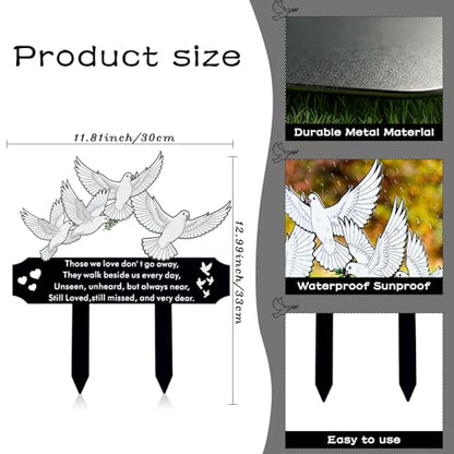 13 Inch White Doves Memorial Garden Stake - Metal Grave Decorations for Cemetery - Sturdy Thickened Peace Dove Plaque with Olive Branch, Sympathy Gift for Loss of Loved One(Dove) - style: Dove