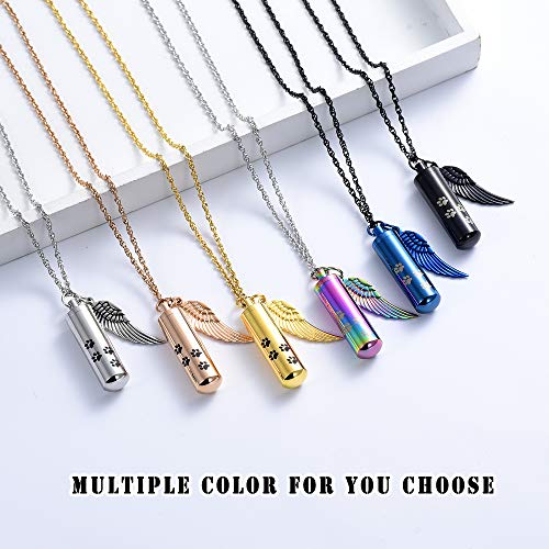 shajwo Cremation Jewelry Paw Print Urn Necklaces for Human Pet Ashes Cylinder Urn Pendant Keepsake Memorial Ash Locket Holder Necklace for Men Women - color: Gold