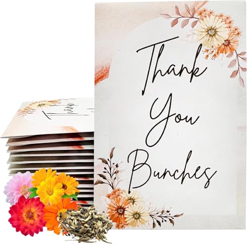 Wildflower Seed Packets Thank You Bunches Party Favors (Pack of 30) Express Gratitude Prefilled with Wildflower Seed Mix, Great Addition or Alternative to Thank You Cards (Beige Cursive) - color: Beige Cursive