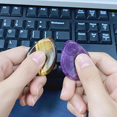 QINJIEJIE 2PCS Worry Stone Amethyst Tiger's Eye Healing Crystals Hand Carved Gemstones Thumb Pocket Stones Meditation Crystal Reiki Water Drop Shaped Palm Stone for Anxiety Therapy - color: D-amethyst & Tiger's Eye - Water Drops Shaped