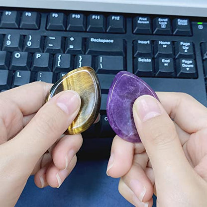 QINJIEJIE 2PCS Worry Stone Amethyst Tiger's Eye Healing Crystals Hand Carved Gemstones Thumb Pocket Stones Meditation Crystal Reiki Water Drop Shaped Palm Stone for Anxiety Therapy - color: D-amethyst & Tiger's Eye - Water Drops Shaped