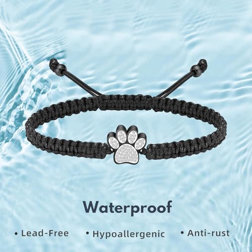 Hearbeingt Paw Print Urn Bracelet for Ashes Pet Cremation Jewelry | Stainless Steel,Adjustable Braided Rope,Mini Ash Holder for Dog Cat,Memorial Keepsake Jewelry, Bereavement Gift Pet Loss - color: A-Black