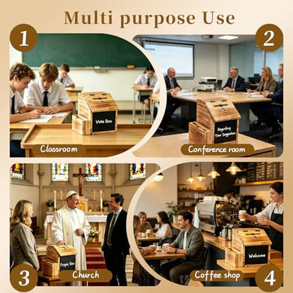 Donation Box - Wood Suggestion Box with Slot and Lock, Prayer Box Ballot Box for Wedding, Church, Classroom