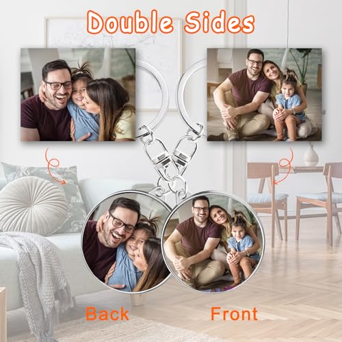 Double Sided Custom Keychain With Picture Alloy Color Printing Personalized Photo Keychain Customizable Text Gifts - color: B-round