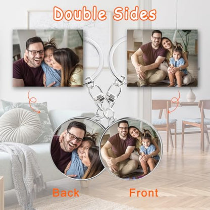 Double Sided Custom Keychain With Picture Alloy Color Printing Personalized Photo Keychain Customizable Text Gifts - color: B-round