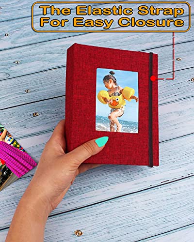 GPIRAL Small Photo Album 4x6 – Clear Pages, Linen Cover with Front Window, Pack of 2, Each Album Holds 52 Photos, Small Brag Book for 4x6 Pictures, Red Fabric - color: Red, size: 4x6"-2 PACK