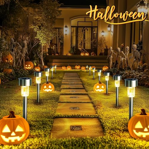 GIGALUMI 16 Pack Solar Lights Outdoor Waterproof, Stainless Steel - color: Warm White