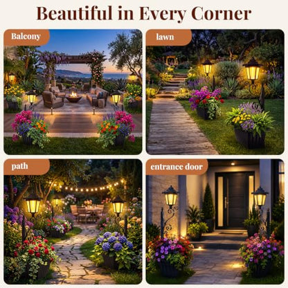 2 Pack Solar Planter Lights Outdoor, 2-in-1 Solar Lamp Post Lights with Built-in Planter, Metal Ground Stake, Waterproof, Decorative Solar Garden Lights for Patio, Lawn, Porch, Backyard & Pathway