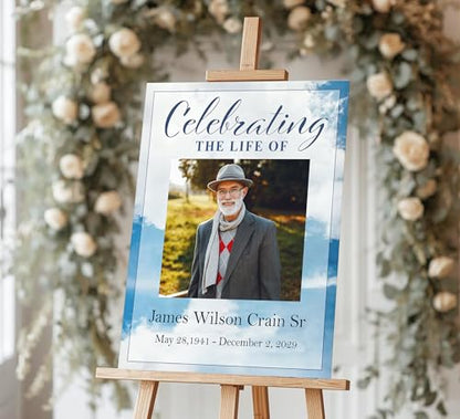 Custom Funeral Welcome Sign with Photo, Memorial Yard Sign, Celebration of Life Welcome Board, Personalized Remembrance Sign for Funeral Service - CCTC11 - color: Background #11