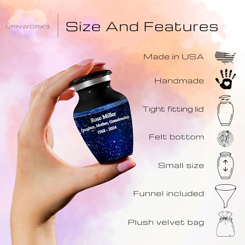 Blue Galaxy Photo Urn for Human Ashes – Personalized Cremation Tribute with Portrait, Name & Dates, Starry Sky Memorial Keepsake, Made in USA (Blue, Small) - size: Small