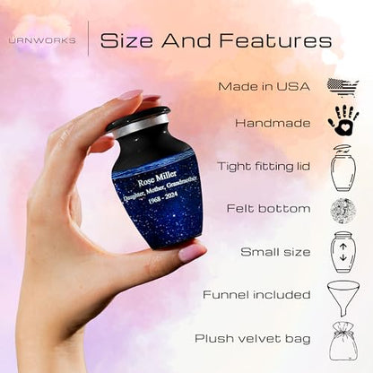 Blue Galaxy Photo Urn for Human Ashes – Personalized Cremation Tribute with Portrait, Name & Dates, Starry Sky Memorial Keepsake, Made in USA (Blue, Small) - size: Small