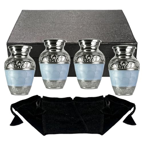 Small Urns for Human Ashes Keepsake – Mini Urns for Ashes – Handcrafted Keepsake Urns – Sky Blue Small Urn for Ash – Set of 4 Memorial Ash Holders - color: Sky Blue, size: Set of 4 Keepsakes