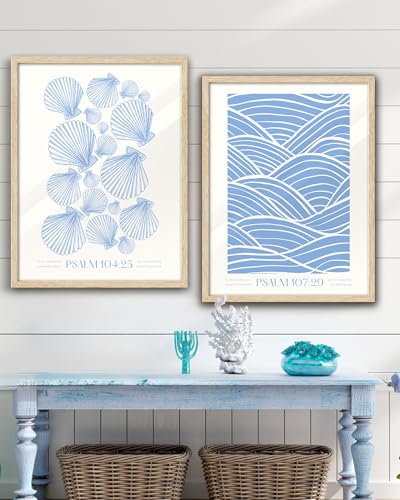 EcoHest 16x20 in Psalm 107:29 Ocean Waves Framed Christian Wall Art - color: Framed Christian, size: 20"L x 16"W
