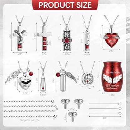 Ecation 18 Pcs Small Cremation Urns and Ashes Necklace Set, Red - color: Red