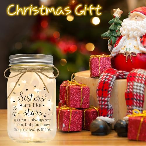 Sisters Gifts from Sister, Sister Birthday Christmas Day Gifts | Mason Jar Night Light, Sister Gifts for Women, Best Sister Gifts from Brother - color: Stars Sisters