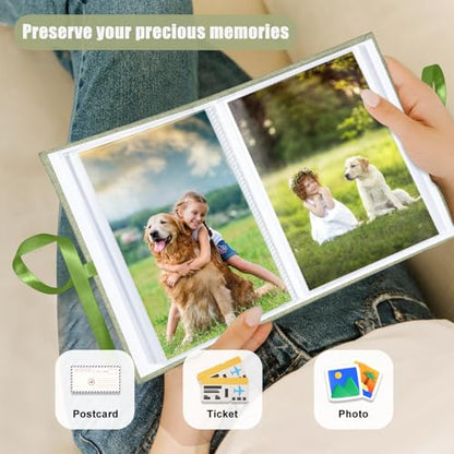 Photo Album 4x6 100 Pockets, Slip-in Picture Albums, Linen Cover Top Loader Vertical Pockets Albums for Baby, Kids Boy Girls, Wedding, Family, Anniversary, Grass Green - color: Grass Green, size: 100 Pockets white Bandage