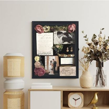 FramePro Large Shadow Box Black 13x16 Front Open with Hinge Beaded Designed Display Case with Linen Back, Graduation Cap and Gown Picture Keepsake Memory Box - color: Black, size: 13x16