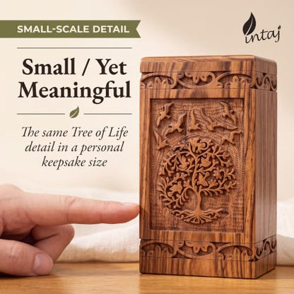 Tree of Life Wooden Keepsake Urn for Human Ashes, 20 cu in, Rosewood - color: Rosewood Tree and Birds, size: Keepsake (20 lbs)