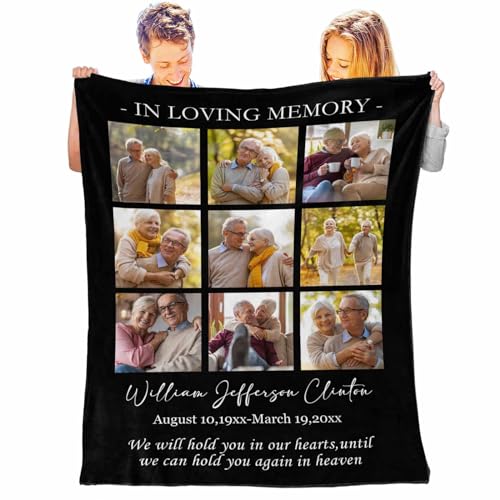 Custom Photo Memorial Blanket in Loving Memory, Picture Upload Soft Customized Blanket Gifts for Birthday/Christmas/Family/Couple/Mom/Dad/Friends/Pet, Multi Sizes - color: Color 17