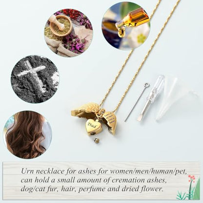 Imrsanl Heart Cremation Urn Necklace Pendant for Human Ashes - A Piece of My Heart Lives in Heaven Memorial Keepsakes Cremation Jewelry - color: Locket-Gold Dad
