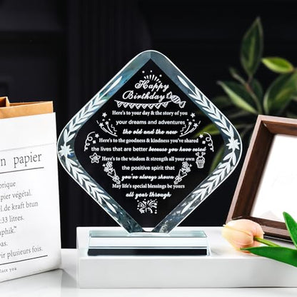 YWHL Happy Birthday Gifts for Women Men, Laser Engraved Glass Bday Plaque Gifts for Her Him Happy Birthday Decorations Unique Bday Gift Ideas for Mom Dad Grandma Wife Friends - style: Happy Birthday Gifts